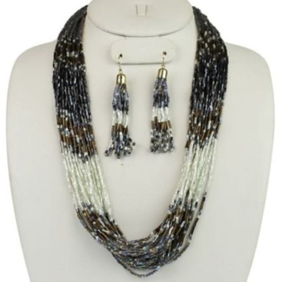 Multilayered Beaded Necklace & Earring Set - Picture 1 of 1